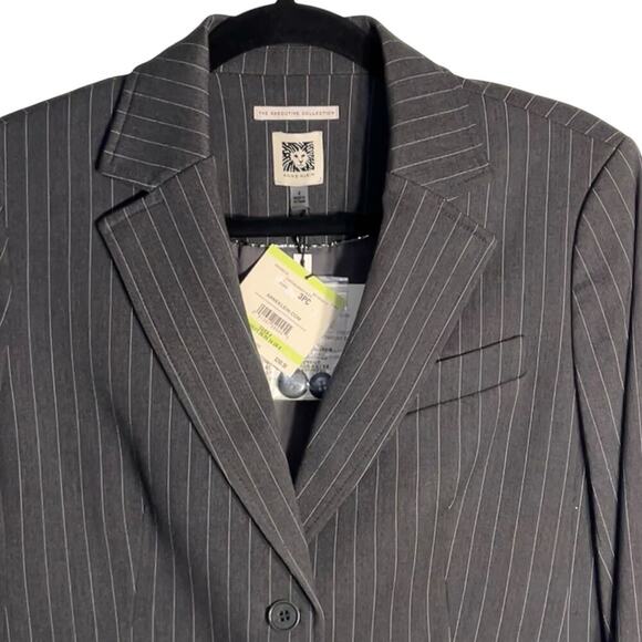 NWT Anne Klein Executive Collection Pinstripe Blazer Jacket Charcoal Size 4 - Picture 2 of 9
